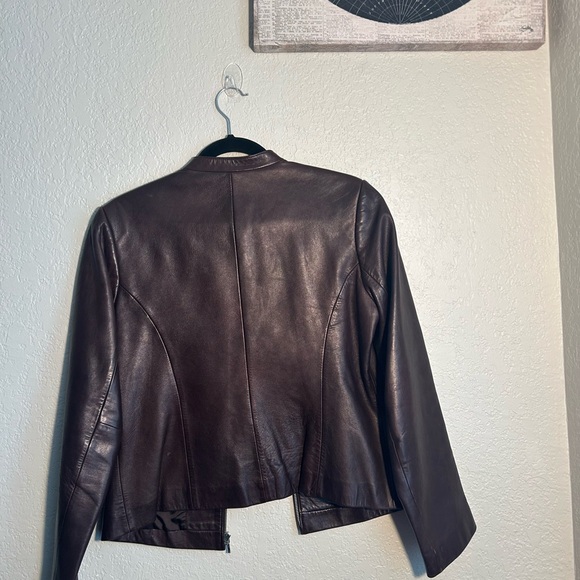 Ann Taylor Women's Dark Chocolate Brown Genuine Leather Jacket Size Medium - Picture 5 of 5